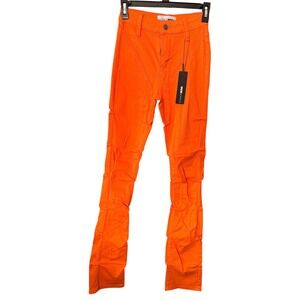 Fashion Nova See Me High Rise Stacked Straight‎ Leg Jeans 0 Orange RH06238